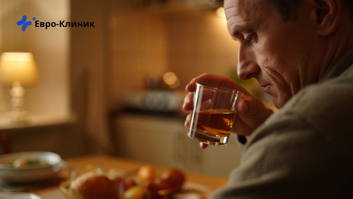 Мужчина пьет алкоголь